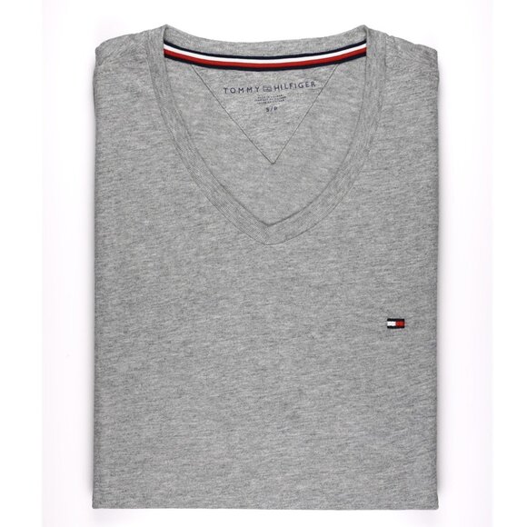 NWT TOMMY HILFIGER Men SS V Neck Logo Classic Fit T-Shirt Tee Gray MSRP $36.50 - Picture 1 of 1